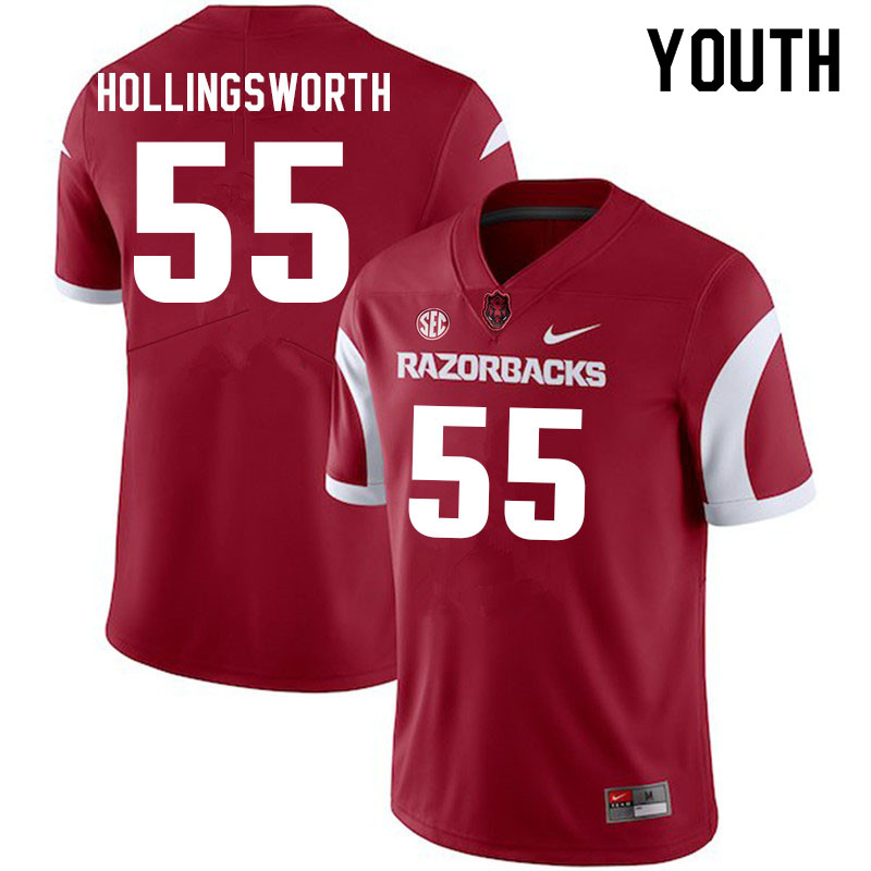 Youth #55 JJ Hollingsworth Arkansas Razorbacks College Football Jerseys Sale-Cardinal - Click Image to Close